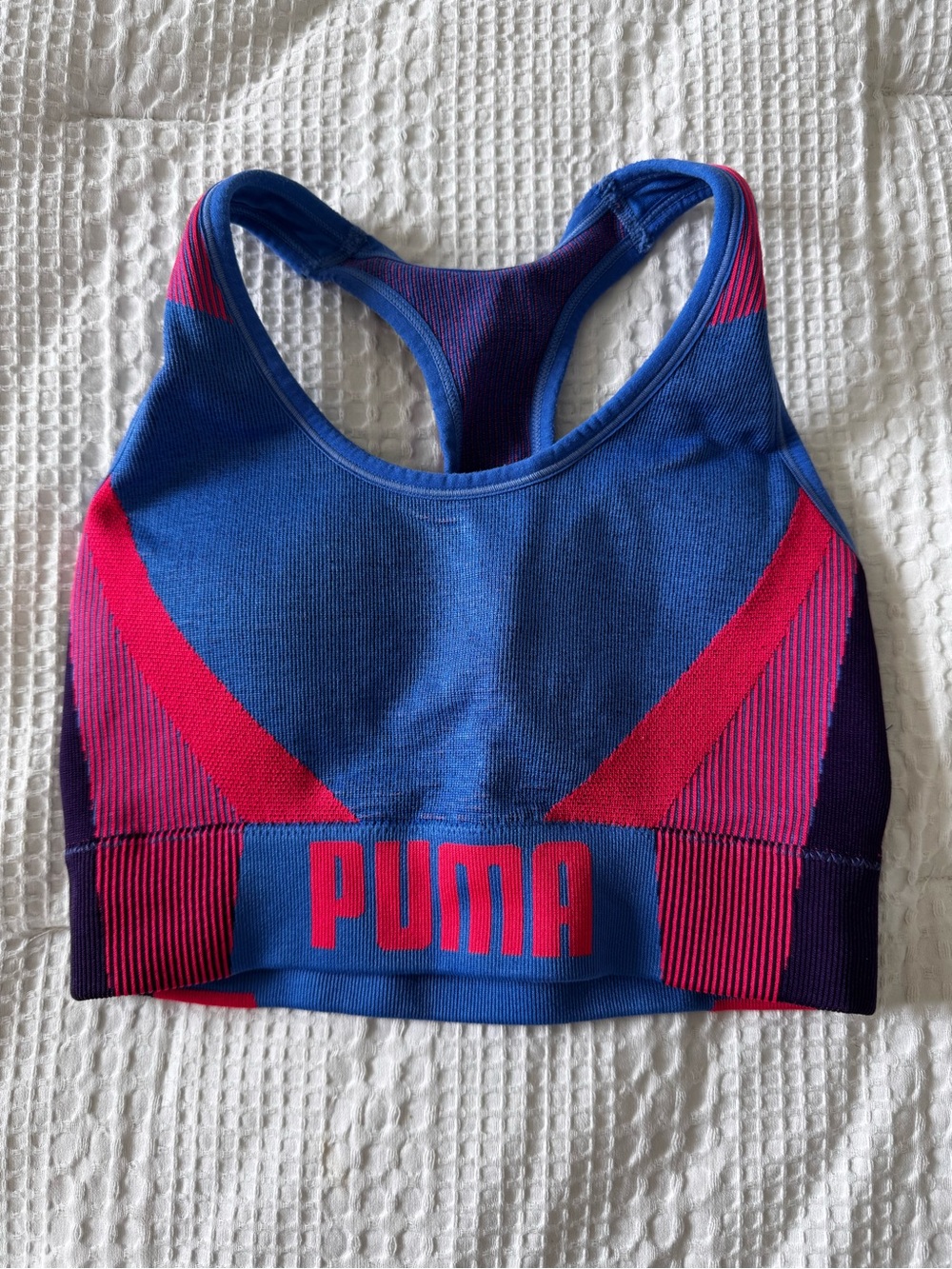 Puma Blue Sports Bra with Pink Accents